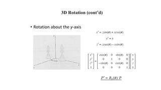 3D Rotation (cont’d)
• Rotation about the y-axis
 