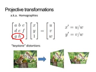 Projective transformations
a.k.a. Homographies
“keystone” distortions