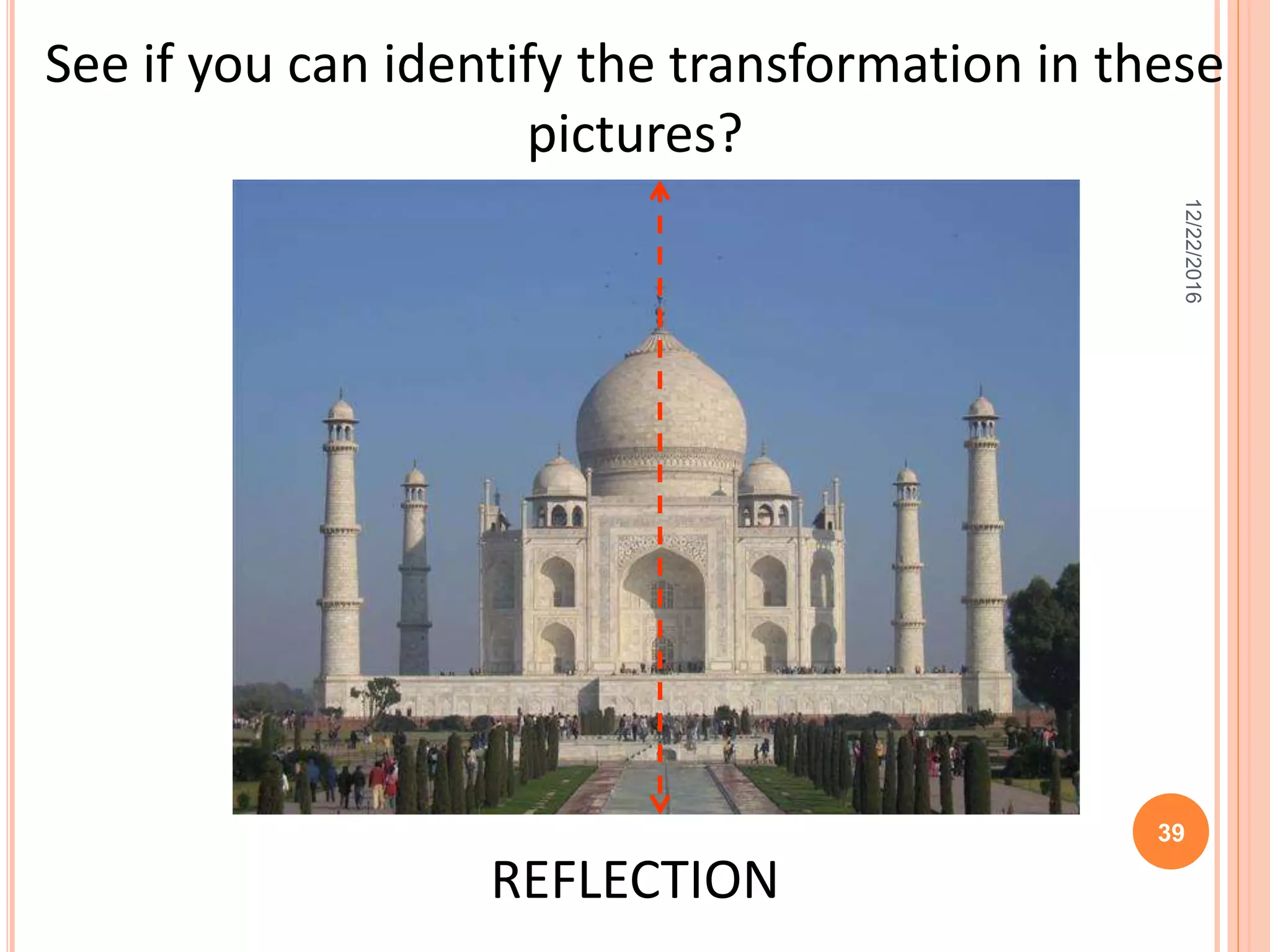 See if you can identify the transformation in these
pictures?
REFLECTION
12/22/2016
39
 