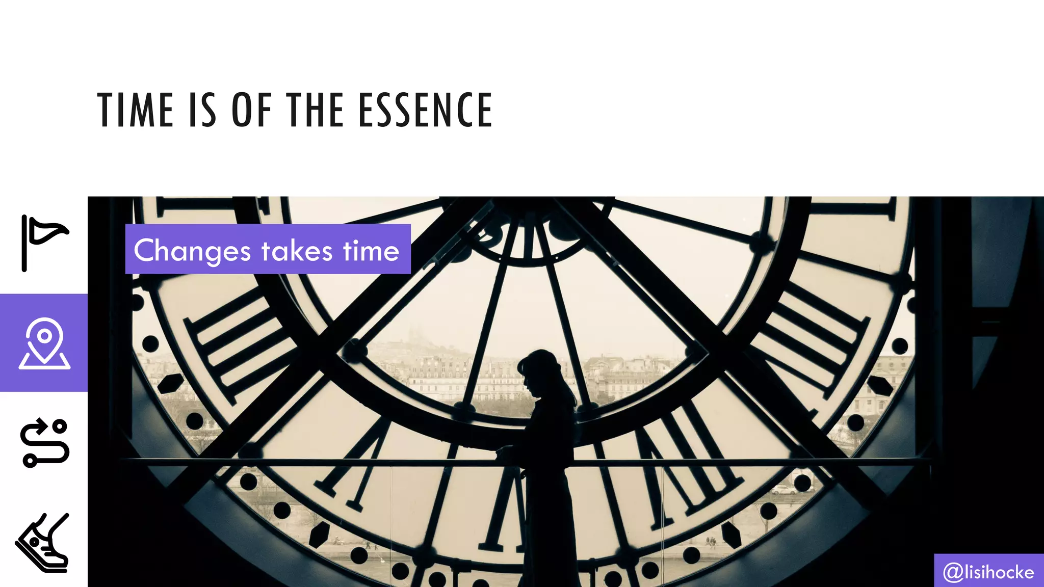 TIME IS OF THE ESSENCE
@lisihocke
Changes takes time
 