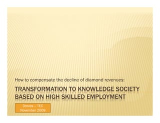 How to compensate the decline of diamond revenues:
TRANSFORMATION TO KNOWLEDGE SOCIETY
BASED ON HIGH SKILLED EMPLOYMENT
   Dreves – TEC
  November 2009
 