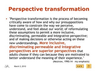 Transformative Perspective Transformative Learning | PPT