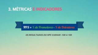 3. MÉTRICAS E INDICADORES
OS RESULTADOS DO NPS VARIAM -100 A 100
 