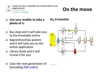 <ul><li>Use your mobile to take a photo of a: </li></ul><ul><li>Bus stop and it will take you to the timetable online </li...