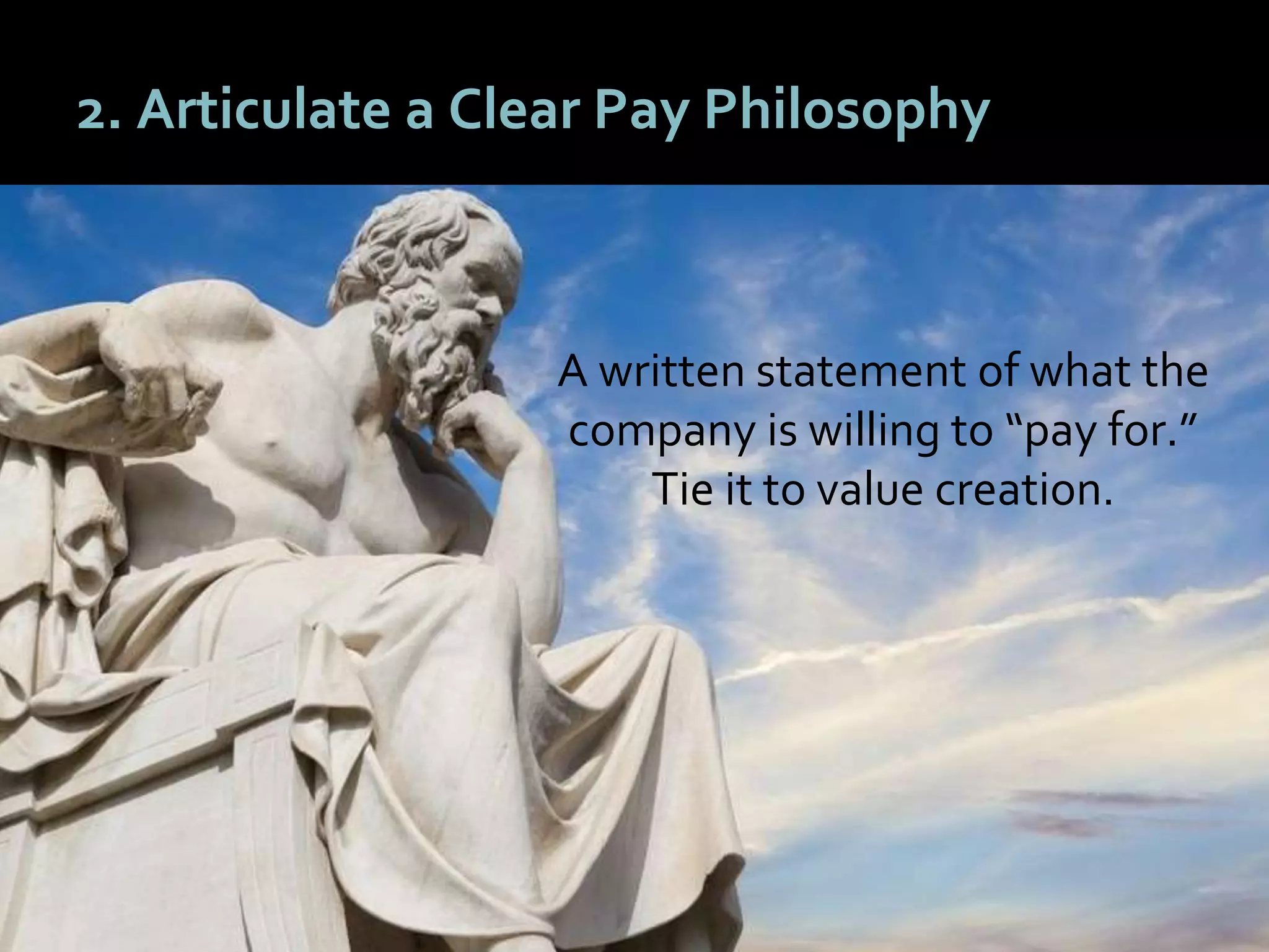 1515
2. Articulate a Clear Pay Philosophy
A written statement of what the
company is willing to “pay for.”
Tie it to value creation.
 
