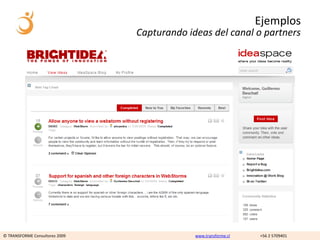 Ejemplos
                                Capturando ideas del canal o partners




© TRANSFORME Consultores 2009                www.transforme.cl   +56 2 5709401
 