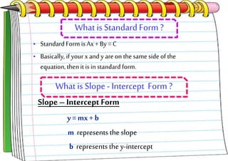 Rewriting Linear Equation from standard form to slope intercept form | PPTX