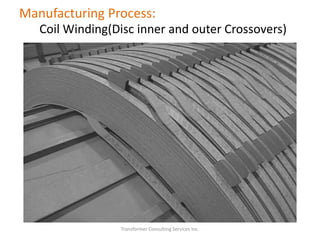 Transformer Consulting Services Inc.
Manufacturing Process:
Coil Winding(Disc inner and outer Crossovers)
 