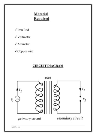 Material
Required
✓Iron Rod
✓Voltmeter
✓Ammeter
✓Copper wire
CIRCUIT DIAGRAM
14 | P a g e
 