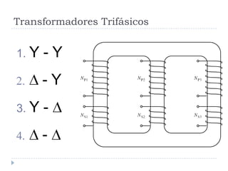 Transformadores Trifásicos
1. Y - Y
- Y
3. Y -
-
 