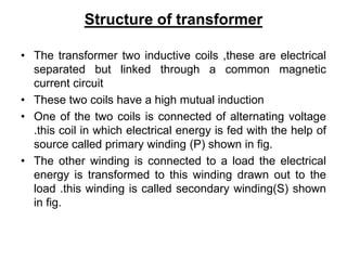 • The primary and secondary coil wound on a
ferromagnetic metal core
• The function of the core is to transfer the changin...