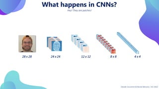 28 x 28 24 x 24 8 x 8
12 x 12 4 x 4
What happens in CNNs?
Hey! They are patches!
Davide Coccomini & Nicola Messina | DLI 2022
 
