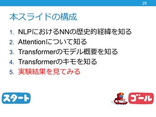 饤ɤΘ
1. NLPˤNNΚsʷĽU֪
2. AttentionˤĤ֪
3. TransformerΥǥҪ֪
4. TransformerΥ֪
5. gYYҊƤߤ
29
 