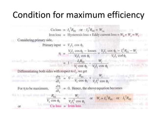 Condition for maximum efficiency
 