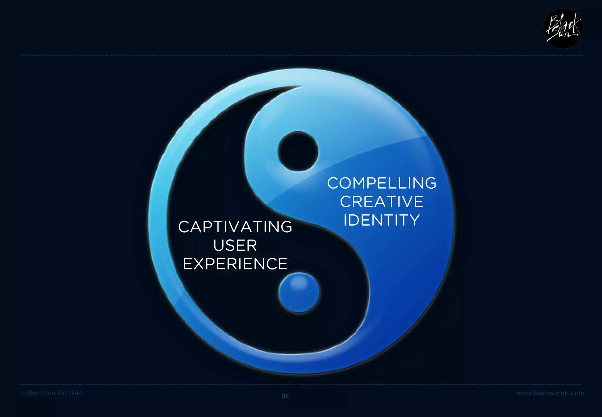 © Black Sun Plc 2014 www.blacksunplc.com 
CAPTIVATING USER EXPERIENCE 35 
COMPELLING CREATIVE IDENTITY  