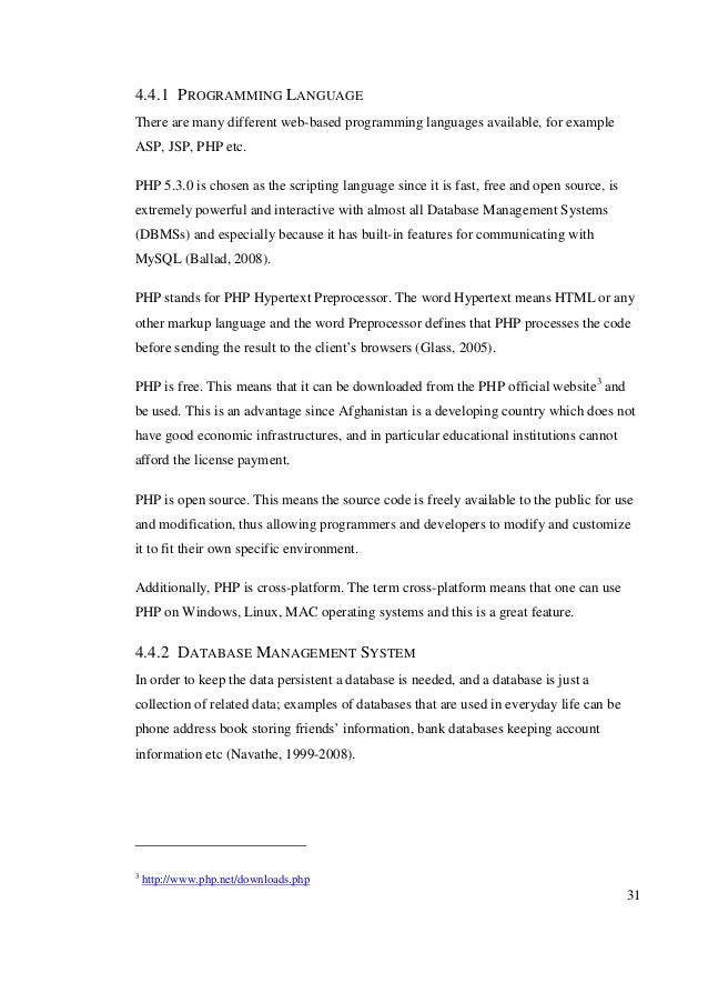 Masters thesis on database management based on php