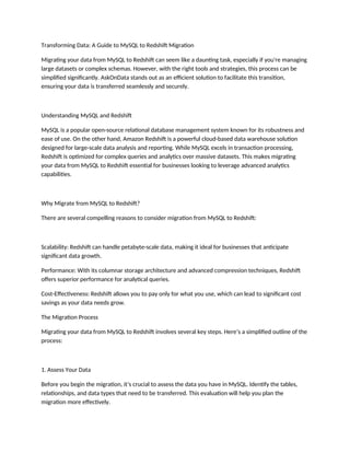Transforming Data A Guide To Mysql To Redshift Migration Docx Transforming Data A Guide To Mysql To Redshift Migration Docx