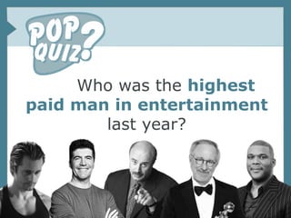 Who was the highest
paid man in entertainment
        last year?
 