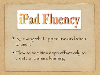 Knowing what app to use and when to use it How to combine apps effectively to create and share learning 