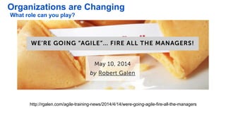 http://rgalen.com/agile-training-news/2014/4/14/were-going-agile-fire-all-the-managers
Organizations are Changing
What rol...