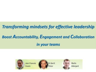 Transforming mindsets for effective leadership
Boost Accountability, Engagement and Collaboration
in your teams
 