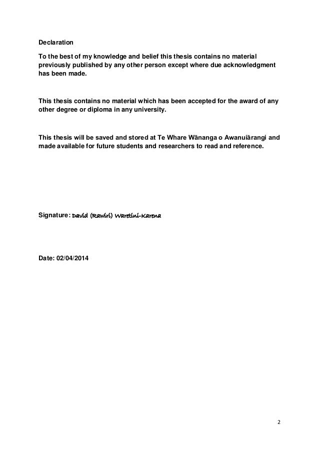 Phd thesis declaration