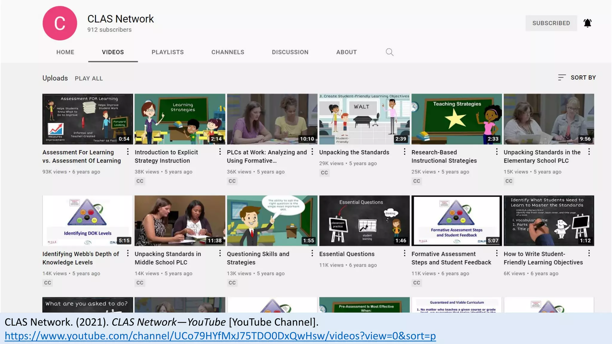 CLAS Network. (2021). CLAS Network—YouTube [YouTube Channel].
https://www.youtube.com/channel/UCo79HYfMxJ75TDO0DxQwHsw/videos?view=0&sort=p
 