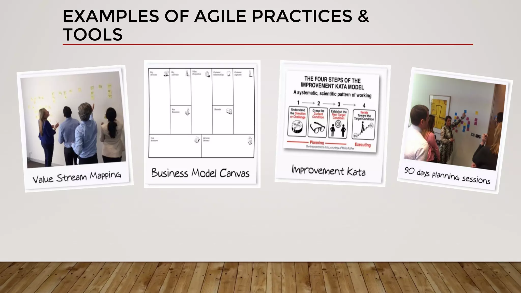 EXAMPLES OF AGILE PRACTICES &
TOOLS
 
