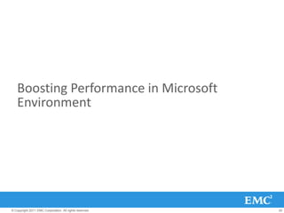 Boosting Performance in Microsoft
   Environment




© Copyright 2011 EMC Corporation. All rights reserved.   20
 