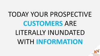 TODAY YOUR PROSPECTIVE
CUSTOMERS ARE
LITERALLY INUNDATED
WITH INFORMATION
 