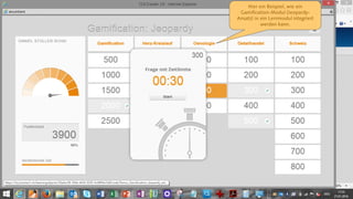 LEARNTEC 2016 - (c) Dr. Daniel Stoller-Schai, Crealogix Digital Learning 11
Hier ein Beispiel, wie ein
Gamification-Modul (Jeopardy-
Ansatz) in ein Lernmodul integriert
werden kann.
 