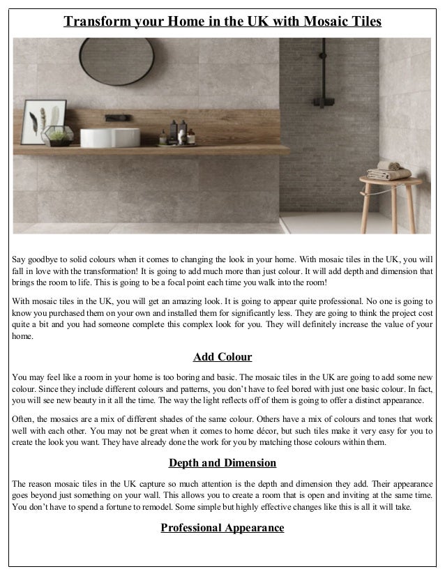Transform Your Home In The Uk With Mosaic Tiles