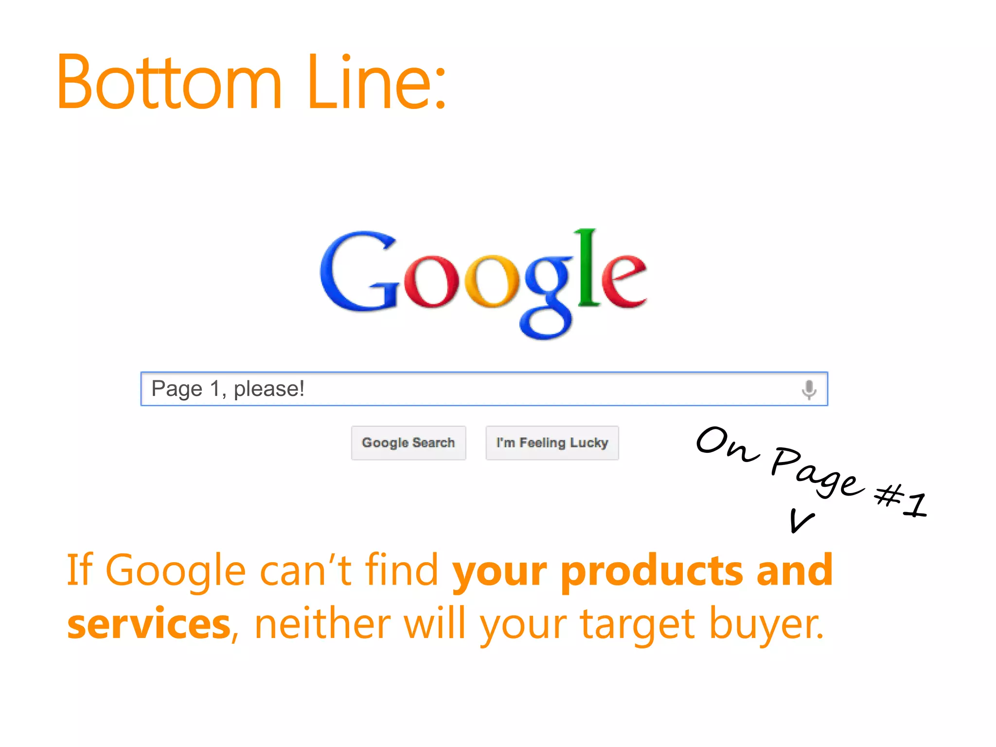 Bottom Line:




If Google can’t find your products and
services, neither will your target buyer.
 