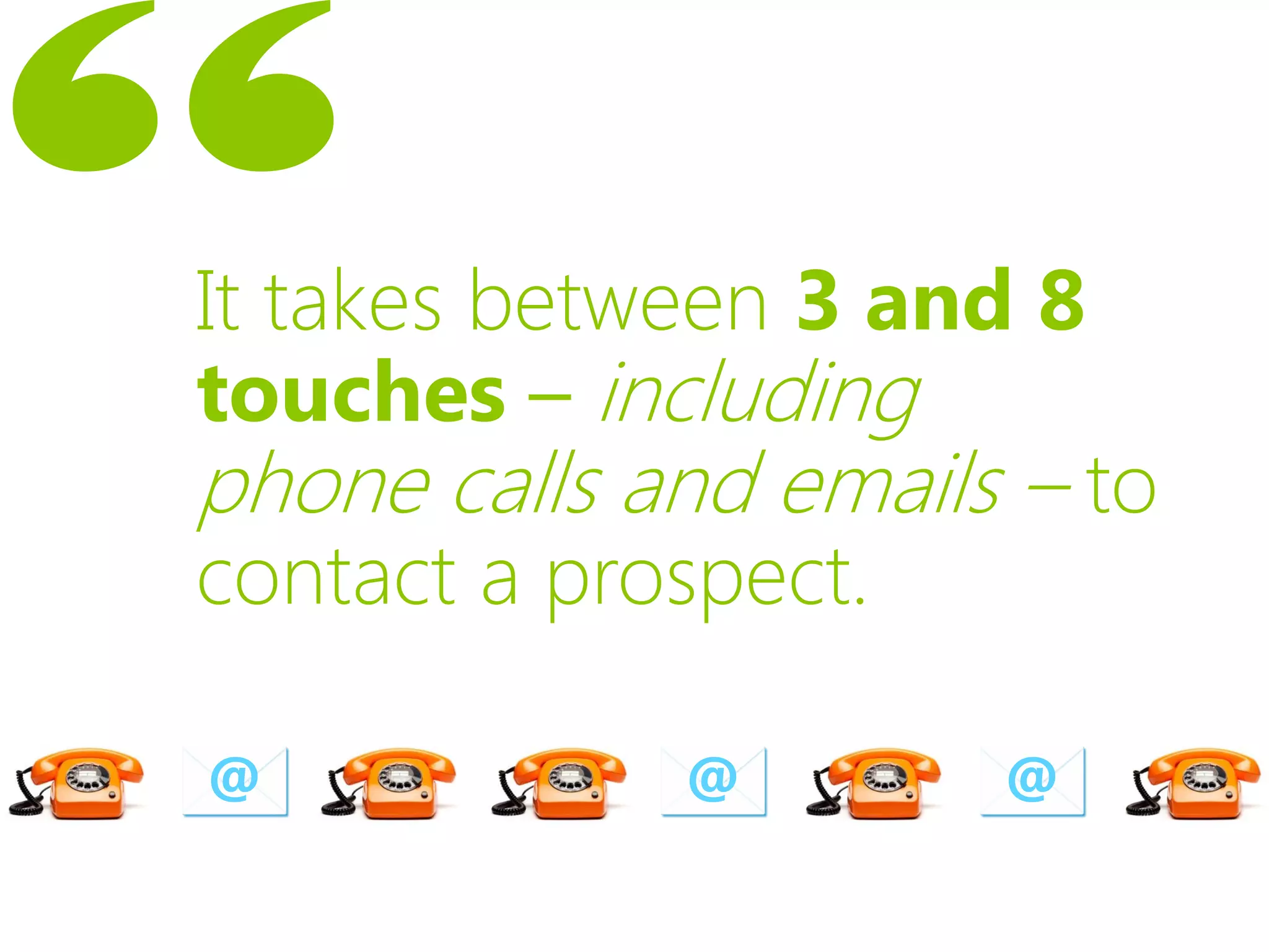 It takes between 3 and 8
touches – including
phone calls and emails – to
contact a prospect.

@            @        @
 