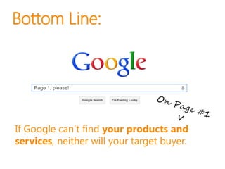 Bottom Line:




If Google can’t find your products and
services, neither will your target buyer.
 