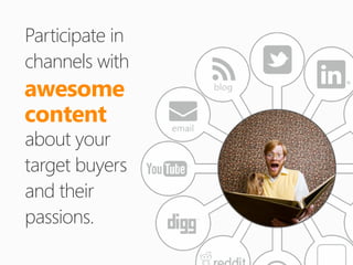 Participate in
channels with
awesome
content
about your
target buyers
and their
passions.
 
