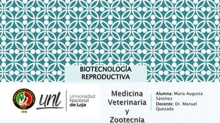 Alumna: María Augusta
Sánchez
Docente: Dr. Manuel
Quezada
BIOTECNOLOGÍA
REPRODUCTIVA
 