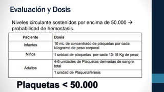Evaluación y Dosis
Niveles circulante sostenidos por encima de 50.000 
probabilidad de hemostasis.
 