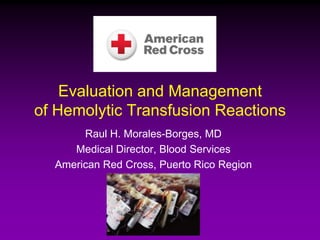 Evaluation and Management
of Hemolytic Transfusion Reactions
       Raul H. Morales-Borges, MD
     Medical Director, Blood Services
  American Red Cross, Puerto Rico Region
 