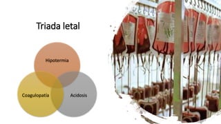 Triada letal
Hipotermia
Acidosis
Coagulopatía
 