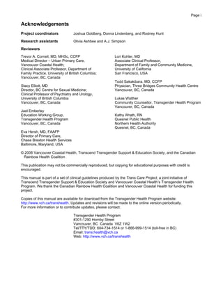 Transgender Primary Medical Care Suggested Guidelines For Clinicians in ...
