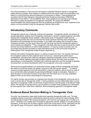 Transgender Primary Medical Care Suggested Guidelines For Clinicians in ...