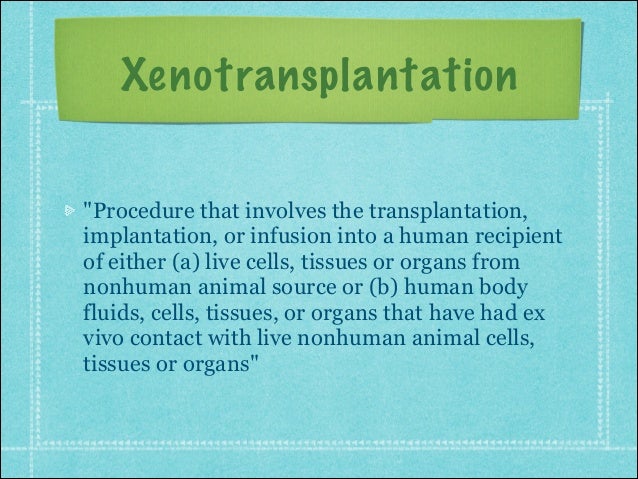 xenotransplants essay Xenotransplantation is any procedure that involves the transplantation, implantation or infusion into a human recipient of either (a) live cells, tissues, or organs. xenotransplants essay Xenotransplantation is any procedure that involves the transplantation, implantation or infusion into a human recipient of either (a) live cells, tissues, or organs.