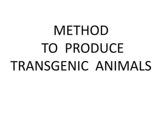 METHOD
TO PRODUCE
TRANSGENIC ANIMALS
 