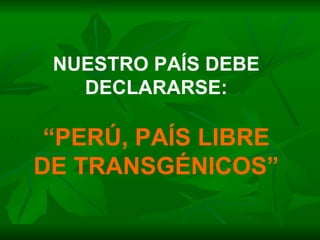 NUESTRO PAÍS DEBE DECLARARSE: “ PERÚ, PAÍS LIBRE DE TRANSGÉNICOS” 