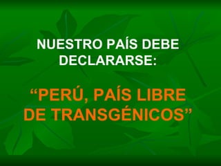 NUESTRO PAÍS DEBE DECLARARSE: “ PERÚ, PAÍS LIBRE DE TRANSGÉNICOS” 