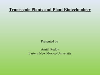 Transgenic Plants and Plant Biotechnology

Presented by
Amith Reddy
Eastern New Mexico University

 