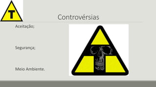 Controvérsias 
Aceitação; 
Segurança; 
Meio Ambiente. 
 