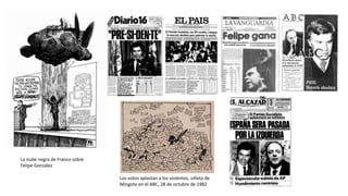 Los votos aplastan a los violentos, viñeta de
Mingote en el ABC, 28 de octubre de 1982
La nube negra de Franco sobre
Felipe González
 