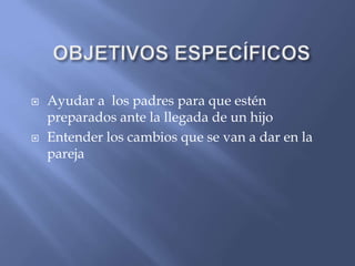 Vamos a crear nuestro nuevo y mejorado modelo de referenciaOBJETIVO GENERALEnseñar a los padres  la importancia de una adecuada preparación para la maternidad y la paternidad  y que de esta manera puedan llegar a una buena relación con sus hijos